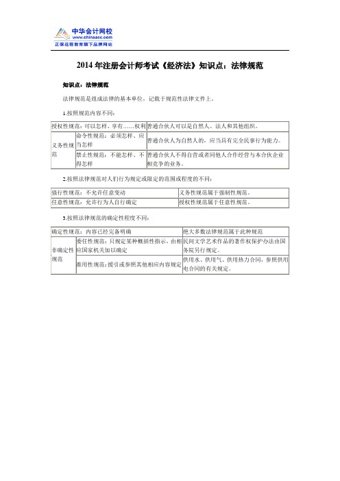 2014年注册会计师考试《经济法》知识点：法律规范
