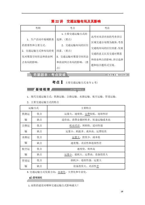 2018年高考地理大一轮复习第十章交通运输布局及其影响第22讲交通运输布局及其影响试题解读