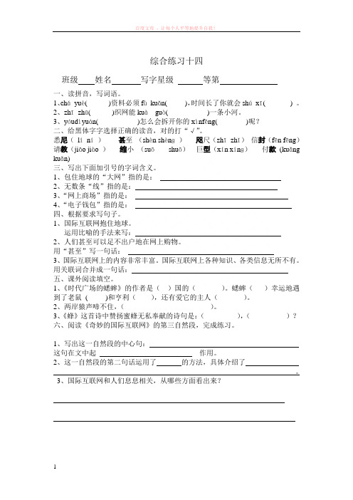 苏教版四年级语文奇妙的国际互联网练习题及答案 (2)