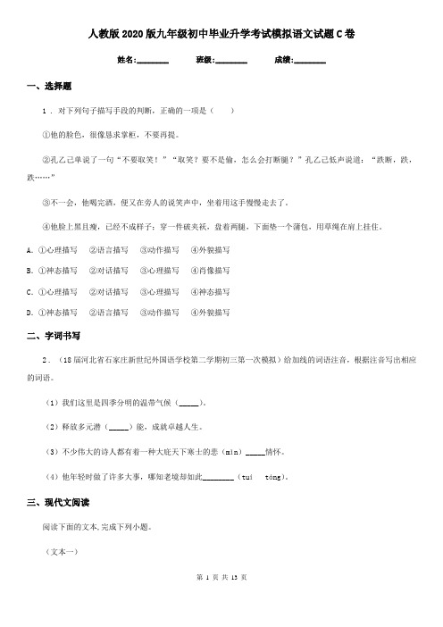 人教版2020版九年级初中毕业升学考试模拟语文试题C卷