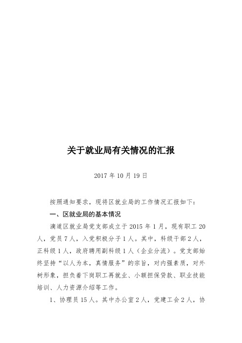 关于就业局工作情况的汇报