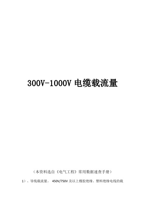 常用电缆电缆载流量表