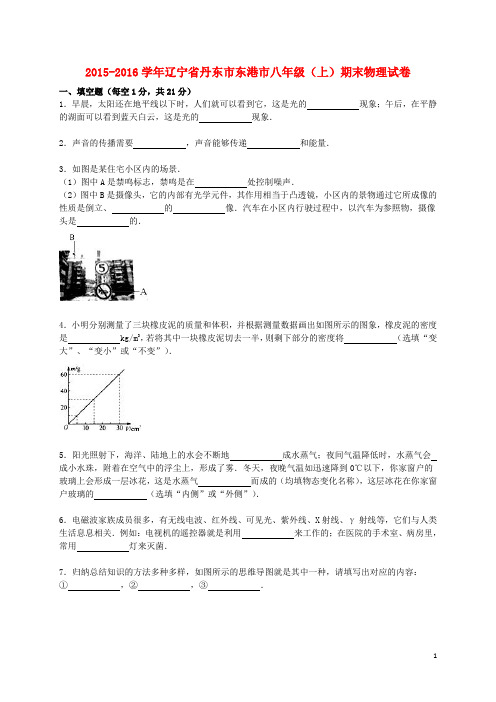 辽宁省丹东市东港市2015_2016学年八年级物理上学期期末试题(含解析)新人教版