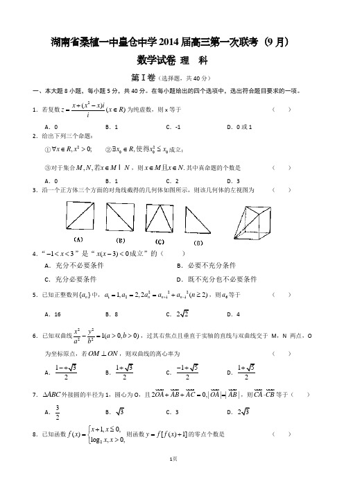 湖南省桑植一中皇仓中学2014届高三第一次联考(9月)数学试题(理科) word版含答案