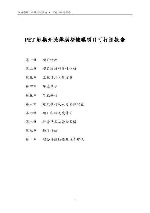 PET触摸开关薄膜按键膜项目可行性报告