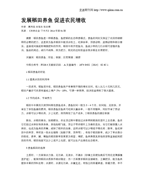 发展稻田养鱼  促进农民增收