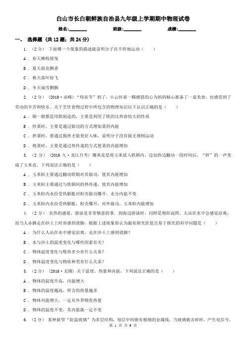 白山市长白朝鲜族自治县九年级上学期期中物理试卷