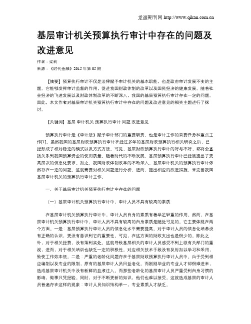 基层审计机关预算执行审计中存在的问题及改进意见