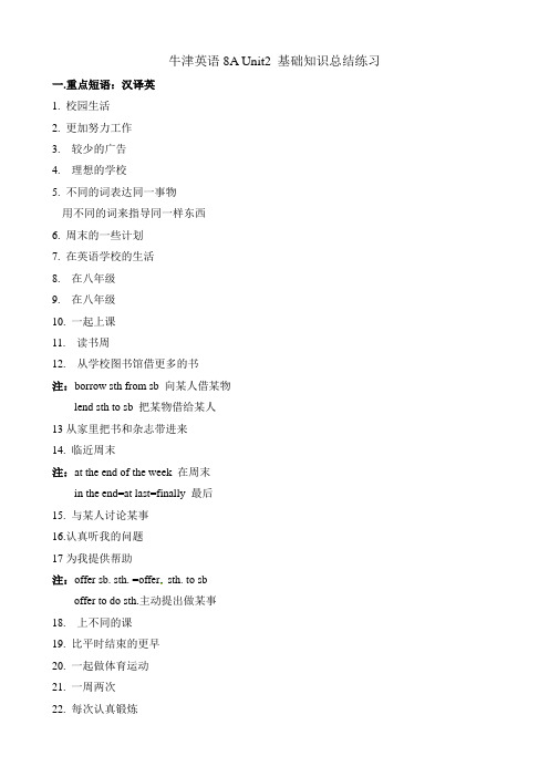 牛津英语8A Unit2 基础知识总结练习