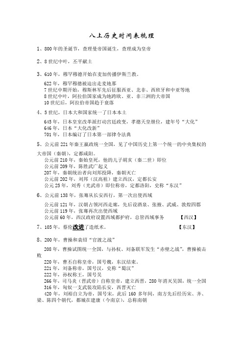 八上历史时间表梳理