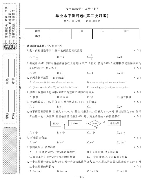 第二次月考七年级上册数学(华师版)