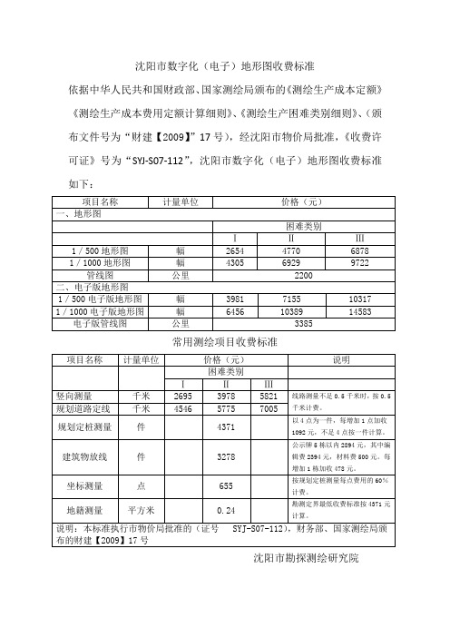 沈阳市勘察测绘研究院与规划设计研究院收费标准