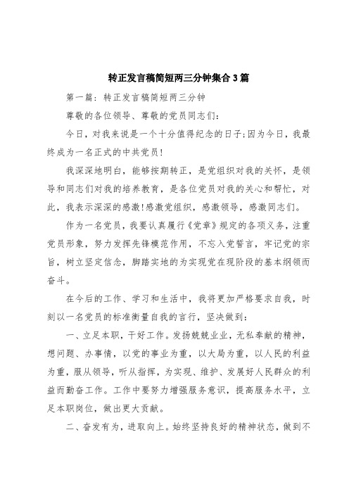 转正发言稿简短两三分钟集合3篇