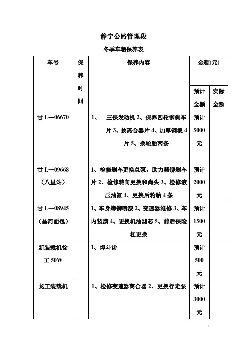 冬季车辆保养计划表