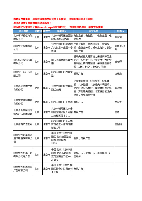 2020新版北京市媒体平台广告工商企业公司名录名单黄页联系方式大全216家