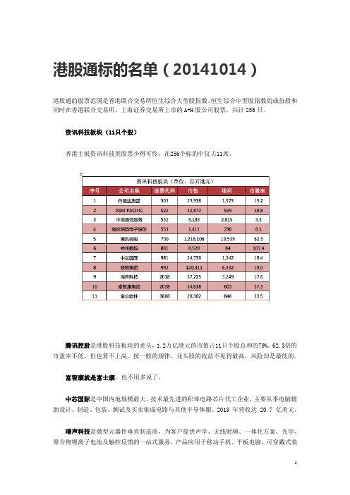 港股通标的名单(20141014)
