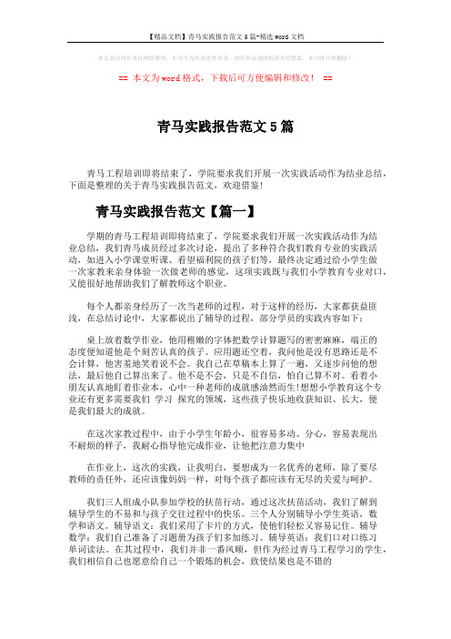 【精品文档】青马实践报告范文5篇-精选word文档 (10页)