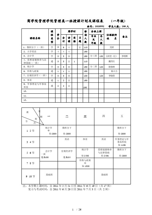 南大商学院各系课表(大一、二、三)