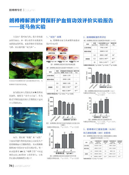 朗樽樽解酒护胃保肝护血管功效评价实验报告——斑马鱼实验