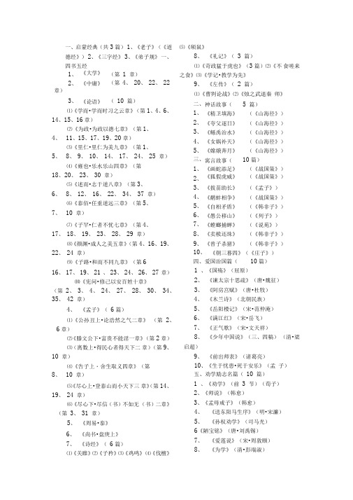 小学生中华经典诵读篇目推荐