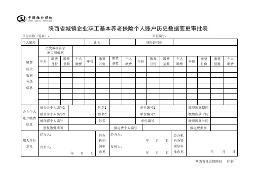 陕西城镇企业职工基本养老保险个人账户历史数据变更审批表