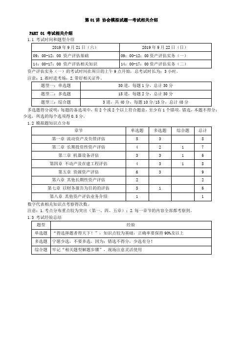 资产评估师 cpv 《评估实务一》-讲义-协会模拟题专项讲解-考试相关介绍
