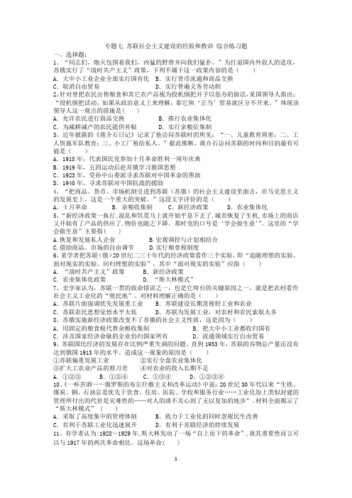 人民版历史必修二专题七综合练习题
