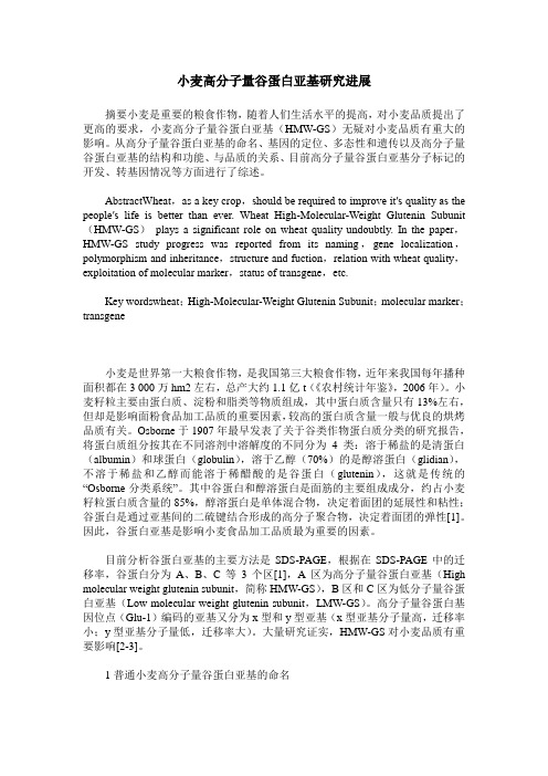 小麦高分子量谷蛋白亚基研究进展