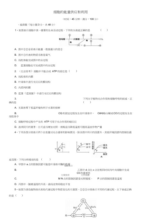 人教版高一生物必修1单元检测卷：第五单元细胞的能量供应和利用(含解析)