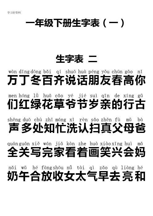 人教版一年级下册生字表全(带拼音)