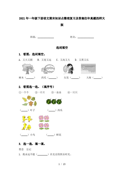 2021年一年级下册语文期末知识点整理复习及答案往年真题西师大版