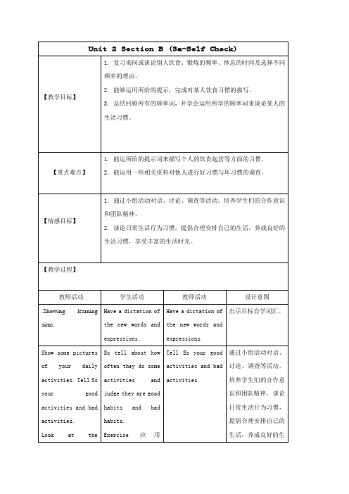 河北省人教版八年级英语上册Unit2HowoftendoyouexerciseSectionB(3a-SelfCheck)教案