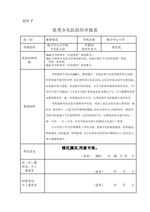 优秀少先队组织申报表