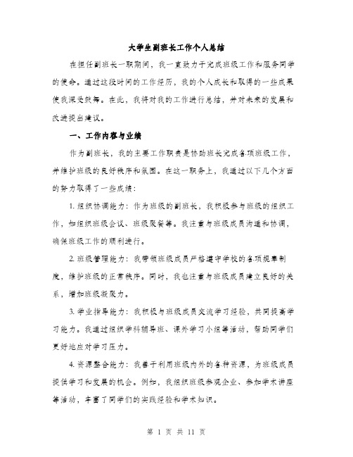 大学生副班长工作个人总结（四篇）