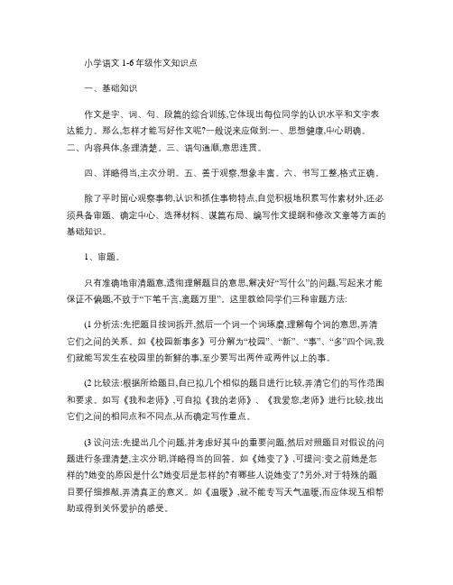 小学语文1-6年级作文知识点.