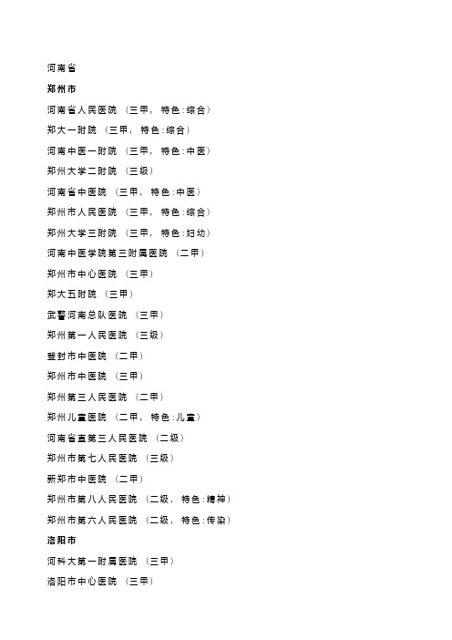 河南省二级甲等医院名录