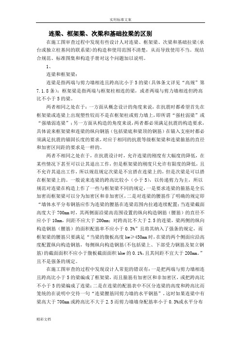 连梁、框架梁、次梁和基础拉梁地区别