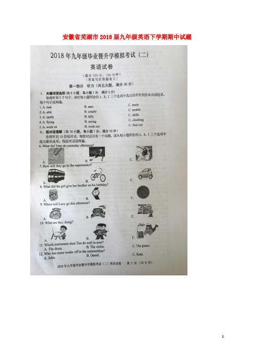 安徽省芜湖市2018届九年级英语下学期期中试题(扫描版) 人教新目标版