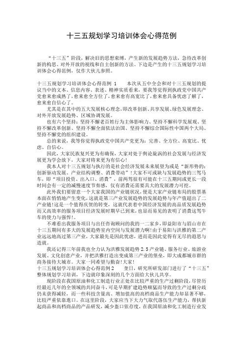十三五规划学习培训体会心得范例