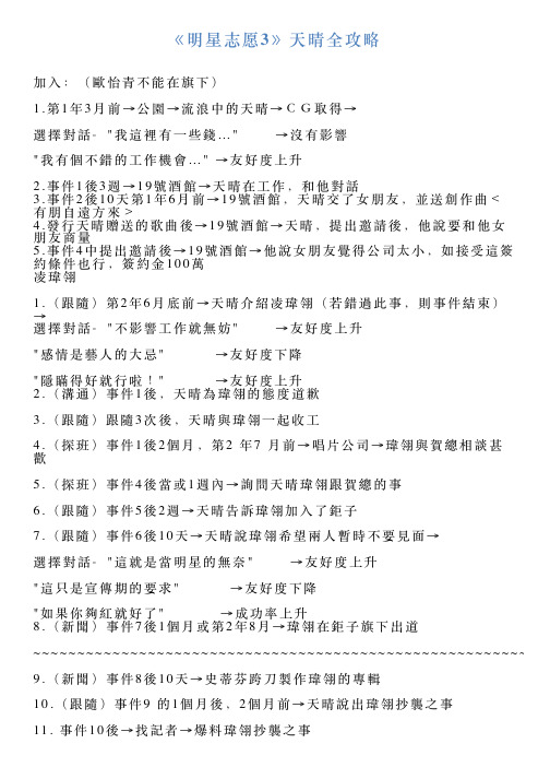 《明星志愿3》天晴全攻略