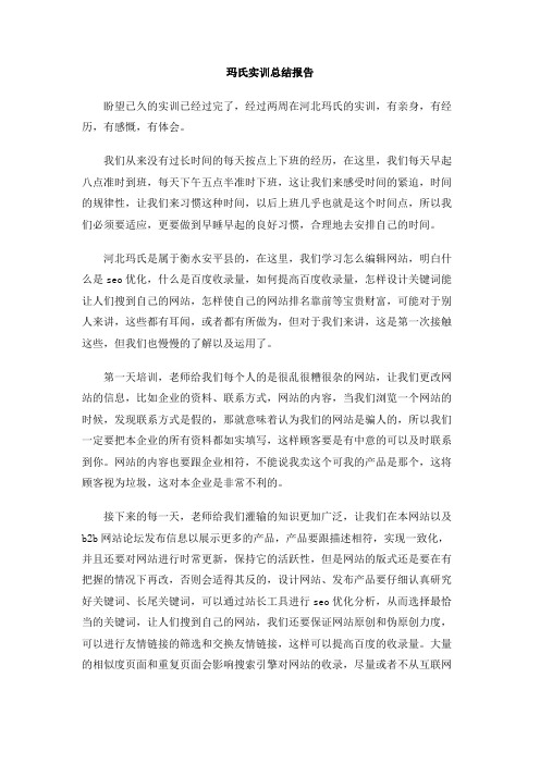 玛氏实训总结报告