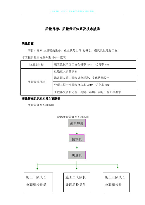 质量目标、质量保证体系及技术措施