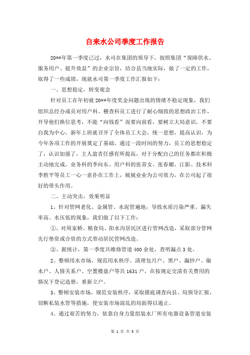 自来水公司季度工作报告与自查自纠及整改措施报告汇编