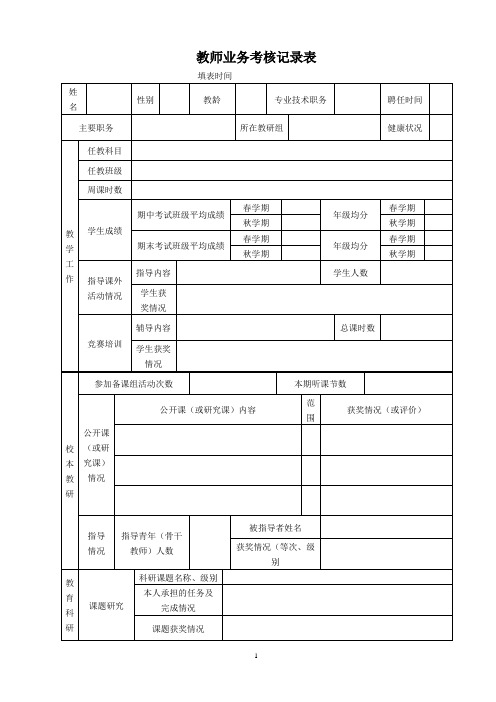 教师业务考核记录表