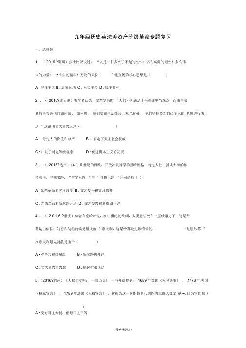 英法美资产阶级革命专题复习