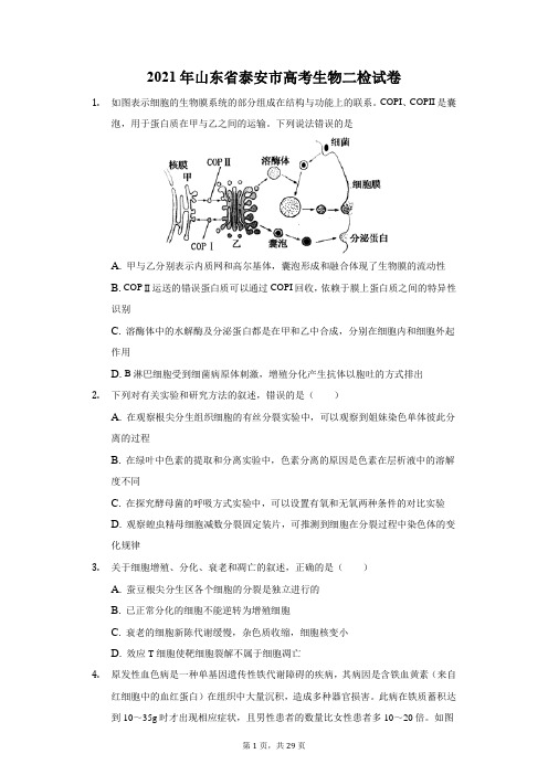 2021年山东省泰安市高考生物二检试卷