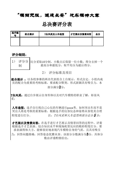 2012车模大赛总决赛评分表评委用表