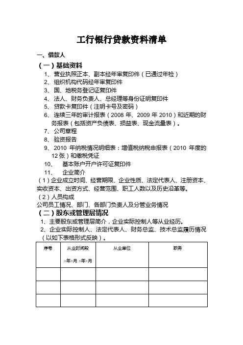 工商银行贷款资料清单(储商银)