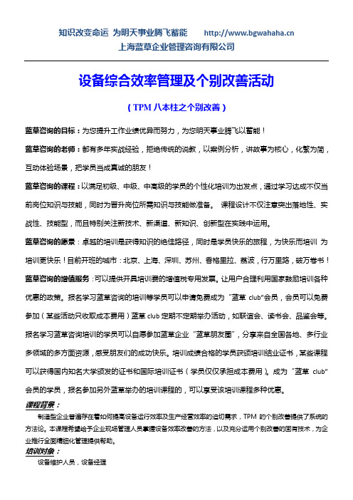 设备综合效率管理及个别改善活动 (TPM八本柱之个别改善)