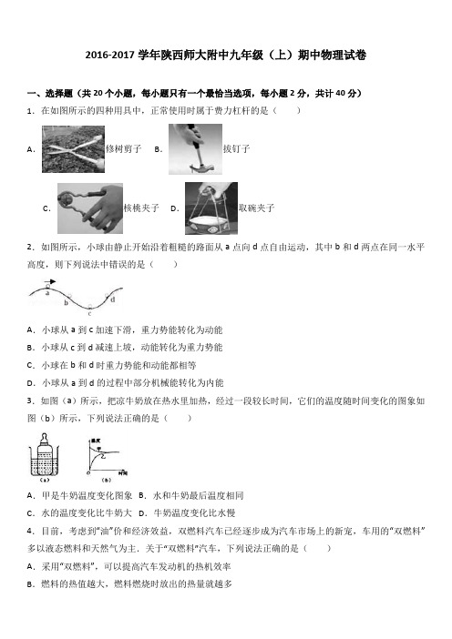 陕西师大附中2017届九年级(上)期中物理试卷(解析版)